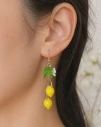 Handmade Lemon Leaf & White Flower Dangle Earrings E226
