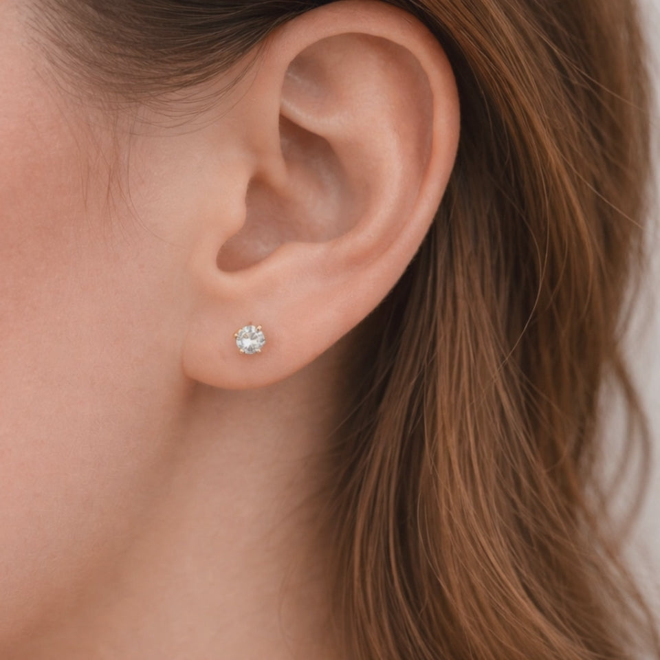 18K Gold Vermeil Crystal Diamond Stud Earrings E107