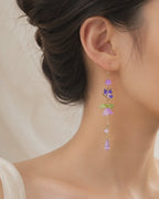 Purple lily flower & butterfly dangle earrings E269
