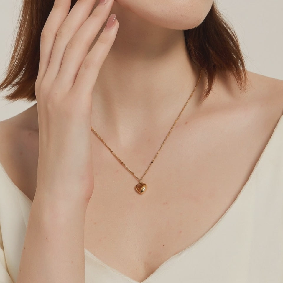 Stephanie gold puffy heart charm pendant necklace