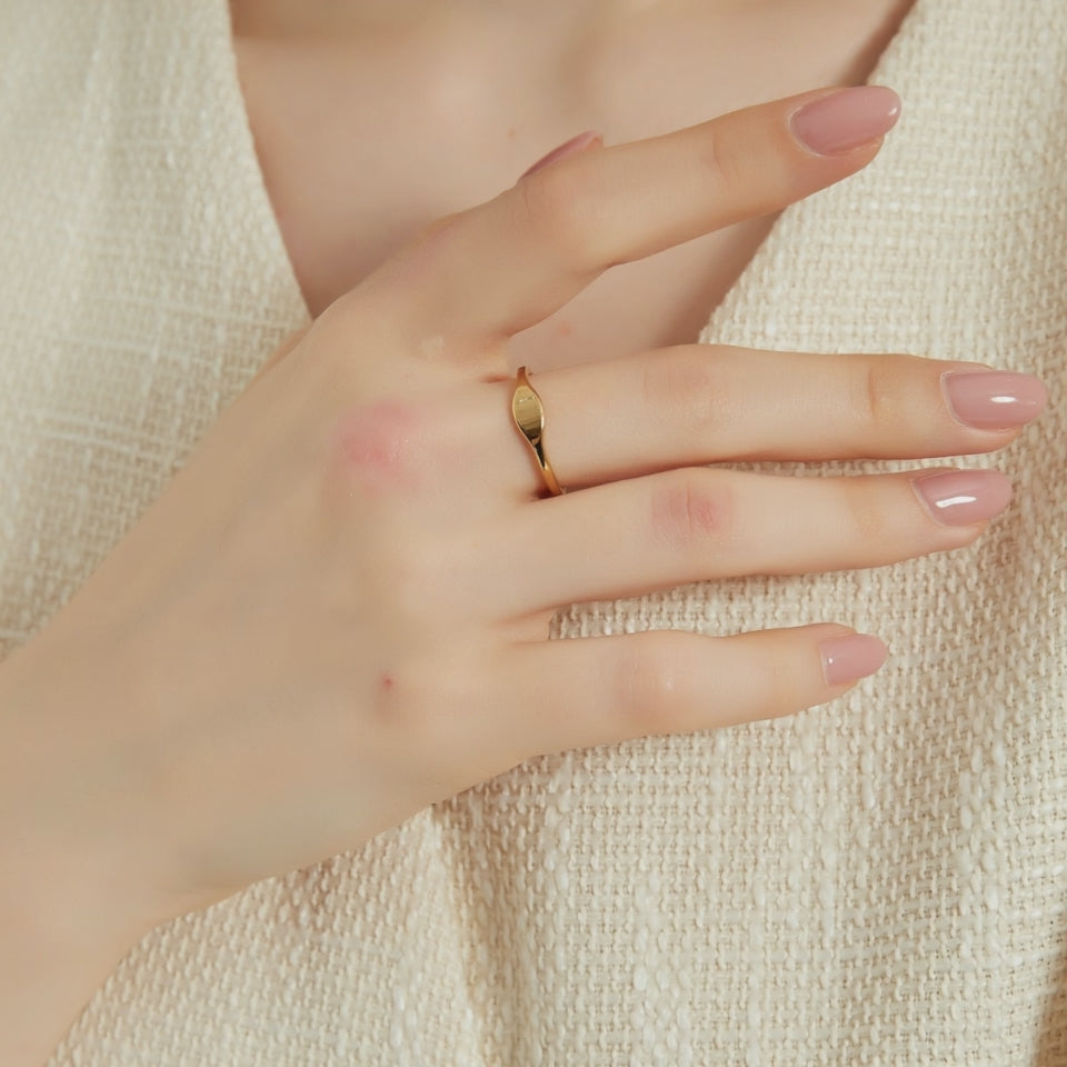 Eliza Minimalist dainty gold signet flat top ring
