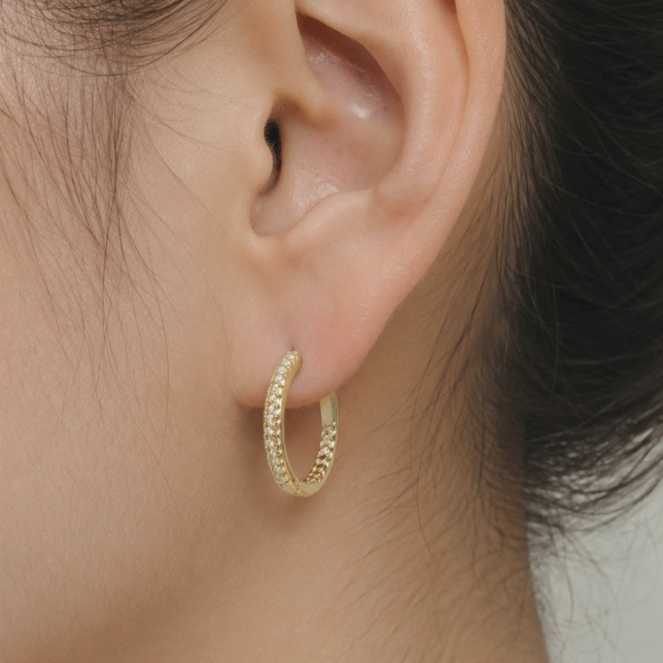 14k gold paved minimalist hoop earrings E302