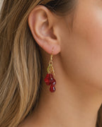 Pomegranate with white flower charm dangle earrings E259