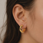 Gold Crystal Flower Wide Huggie Hoop Earrings E287