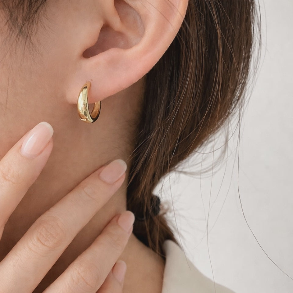 Gold Chunky Huggie Hoop Earrings for Women E177