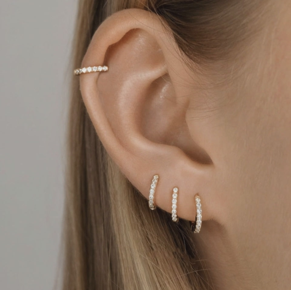 Gold CZ Pave Huggie Hoop Earrings for Women E170