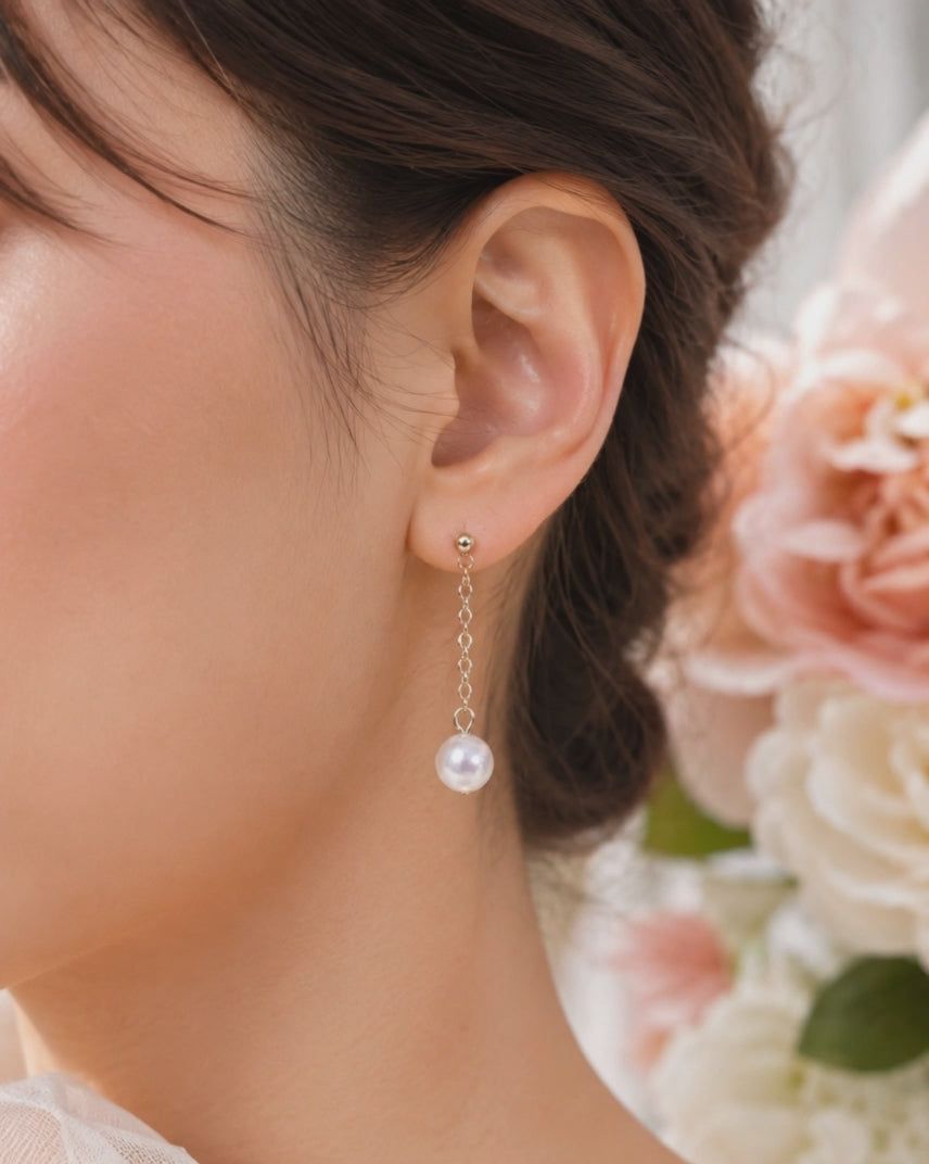 Dainty white bridal pearl dangle earrings E243