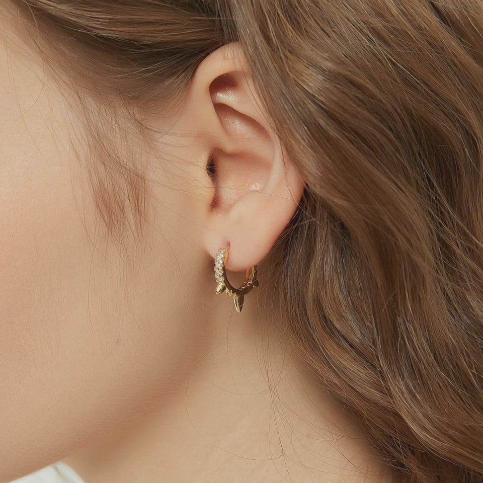 Mya gold cz paved spike huggie hoop earring