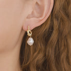 Gold Love Knot Dangle Pearl Earrings E161