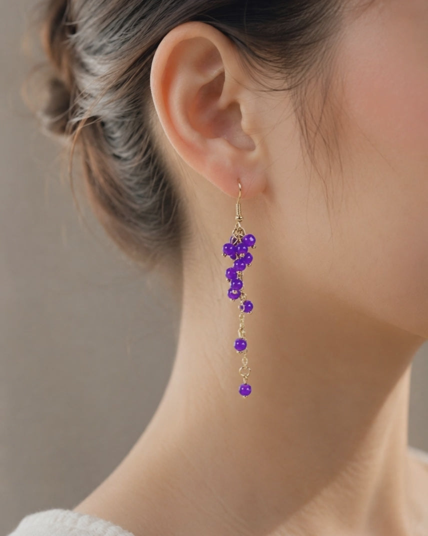 Purple cluster beads dangle earrings E273